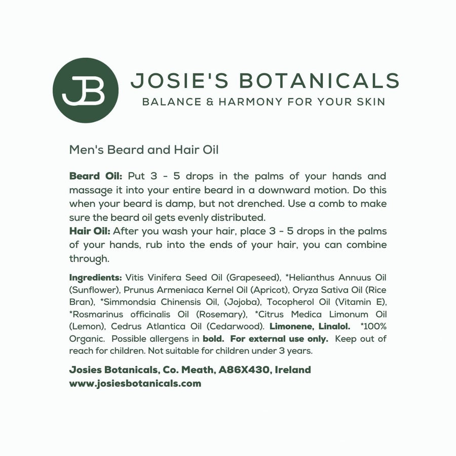 Men's Hair and Beard Oil - Natural Haircare For Men | Josie’s Botanicals