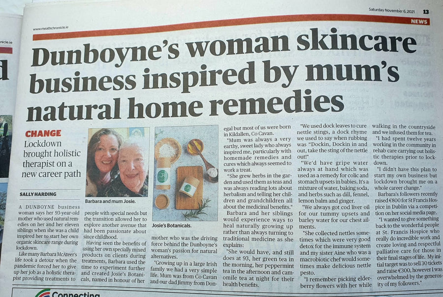 My mum and inspiration for Josie's Botanicals Featured in The Meath Chronicle - Meet Josie