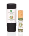 Green Aventurine BALANCE 10ml essential oil roller with green crystals, bamboo lid and black gift tube by Josie's Botanicals