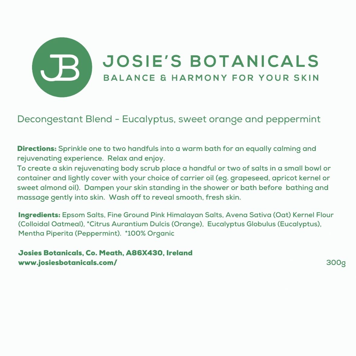 Heavenly Bath Salts - Natural Skincare  - Decongestant Blend | Josie’s Botanicals