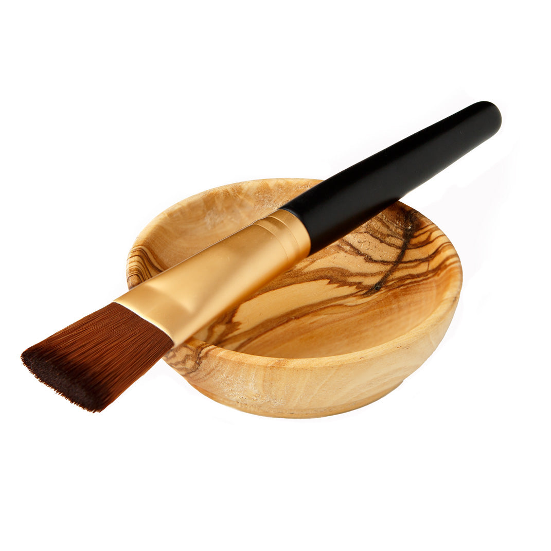 Natural Olive Wood Bowl and Eco Friendly Face Brush Set - Natural Skincare | Josie’s Botanicals